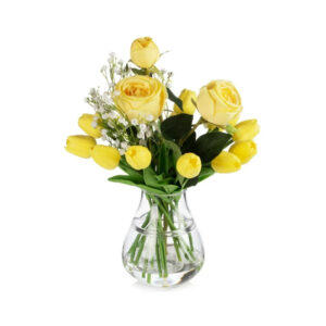 Yellow Roses   In Glass Vase