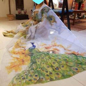 Hand painted Muslin saree
