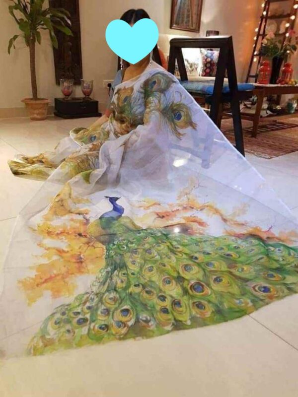 Hand painted Muslin saree