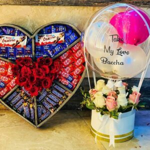Heart-Shaped Chocolate & Flower Gift Box