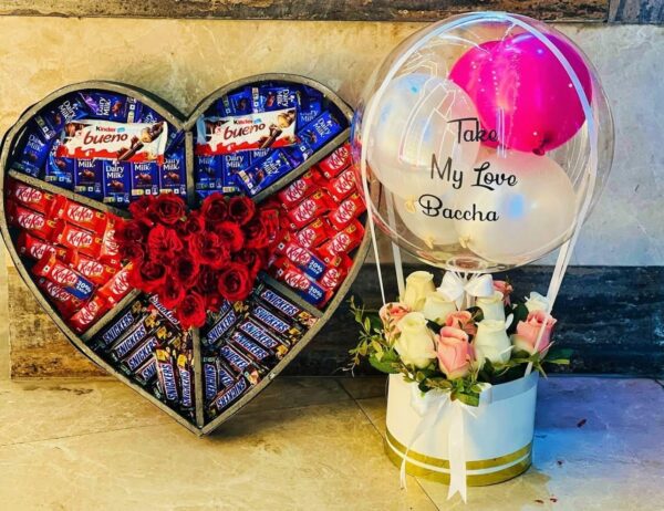 Heart-Shaped Chocolate & Flower Gift Box