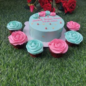 Cake & 6 Colored Cream Cupcake